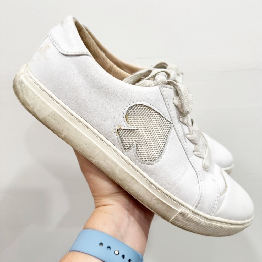 Kate Spade White Fez Leather Lace-Up Sneakers Size 9